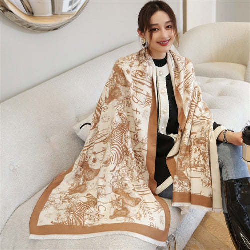 Thick Cashmere Scarf Hijab for Women Print Double sided Solid Pashmina