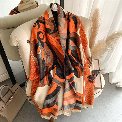 Thick Cashmere Scarf Hijab for Women Print Double sided Solid Pashmina