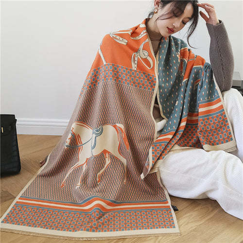 Thick Cashmere Scarf Hijab for Women Print Double sided Solid Pashmina