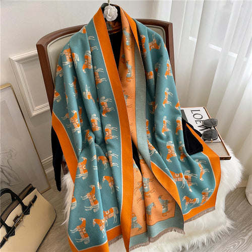 Thick Cashmere Scarf Hijab for Women Print Double sided Solid Pashmina