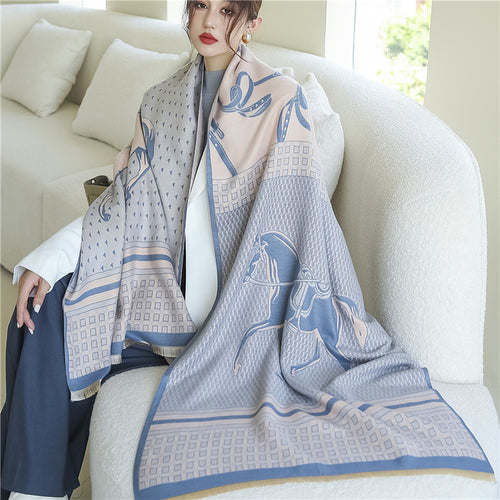 Thick Cashmere Scarf Hijab for Women Print Double sided Solid Pashmina