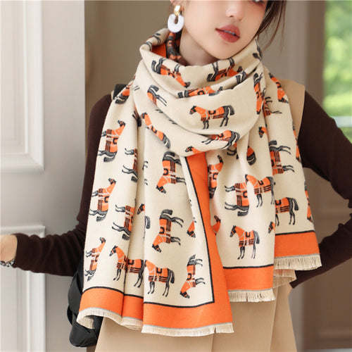 Thick Cashmere Scarf Hijab for Women Print Double sided Solid Pashmina