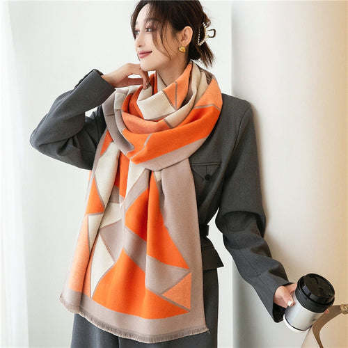 Thick Cashmere Scarf Hijab for Women Print Double sided Solid Pashmina