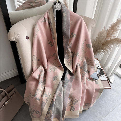 Thick Cashmere Scarf Hijab for Women Print Double sided Solid Pashmina