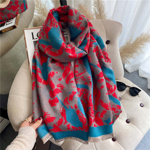 Thick Cashmere Scarf Hijab for Women Print Double sided Solid Pashmina