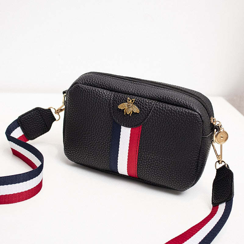 Women's Bee Shoulder/Crossbody Bag Leather Phone Bags Stripe Zipper Fashion Belt Wholesale 2024 Girls Mini Purse