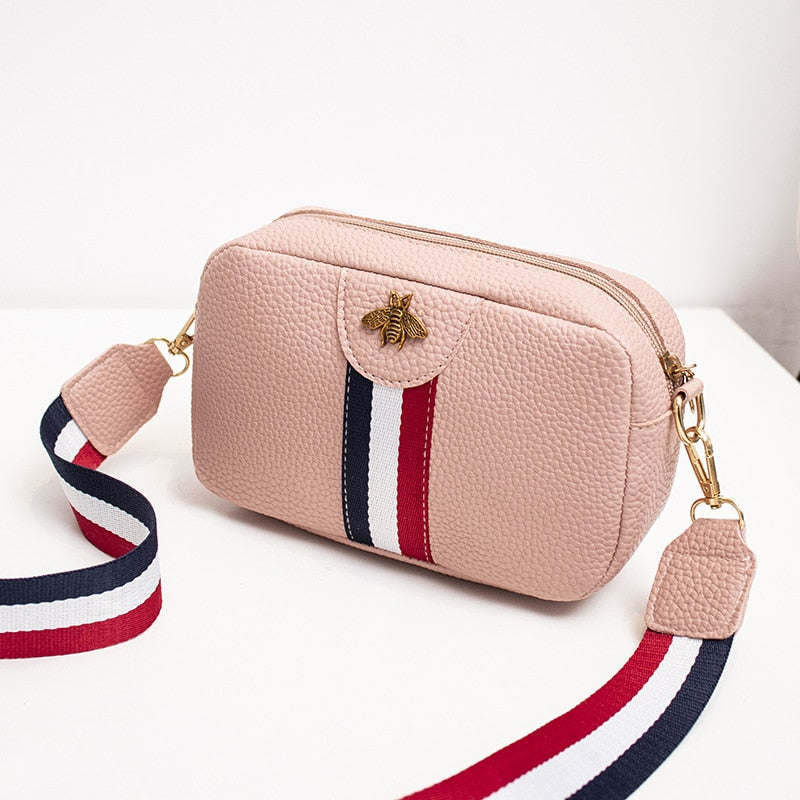 Women's Bee Shoulder/Crossbody Bag Leather Phone Bags Stripe Zipper Fashion Belt Wholesale 2024 Girls Mini Purse