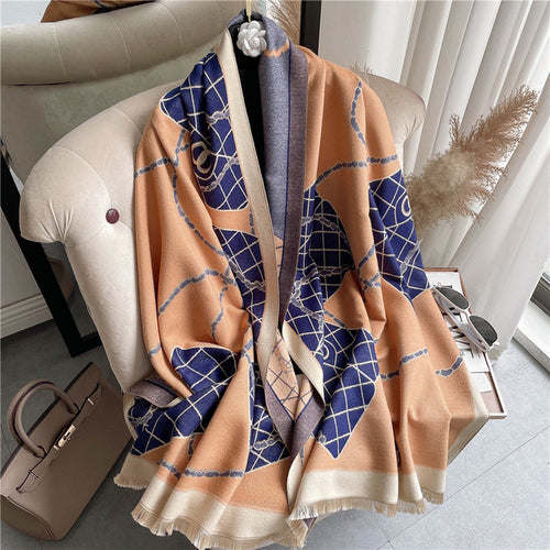 Thick Cashmere Scarf Hijab for Women Print Double sided Solid Pashmina