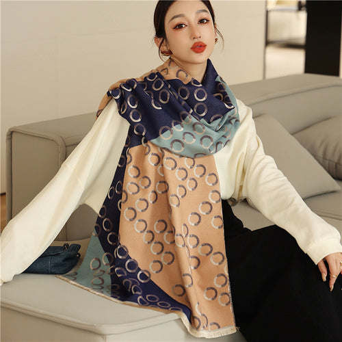 Thick Cashmere Scarf Hijab for Women Print Double sided Solid Pashmina