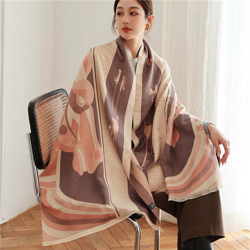 Thick Cashmere Scarf Hijab for Women Print Double sided Solid Pashmina