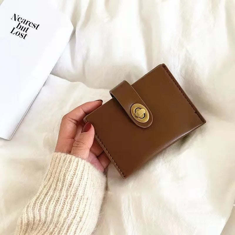 Solid Color Card Holder Vintage Casual Women Wallet PU Leather Female Purse Money Clip Wallet Lady Coin Purse