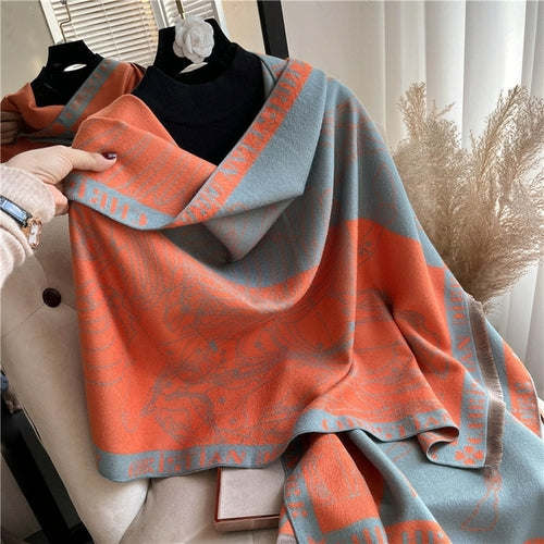 Winter Cashmere Scarf for Women Shawl Luxury Warm Print Thick Blanket