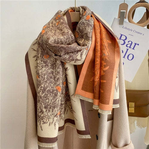 Winter Cashmere Scarf for Women Shawl Luxury Warm Print Thick Blanket