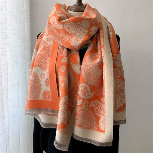 Winter Cashmere Scarf for Women Shawl Luxury Warm Print Thick Blanket