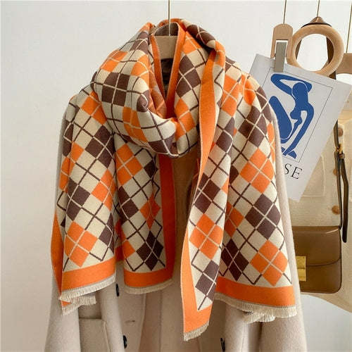 Winter Cashmere Scarf for Women Shawl Luxury Warm Print Thick Blanket