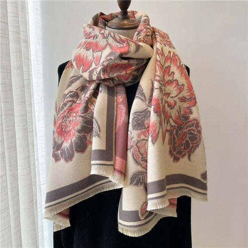 Winter Cashmere Scarf for Women Shawl Luxury Warm Print Thick Blanket