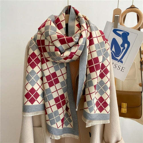 Winter Cashmere Scarf for Women Shawl Luxury Warm Print Thick Blanket