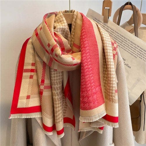 Winter Cashmere Scarf for Women Shawl Luxury Warm Print Thick Blanket