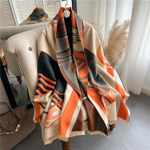 Winter Cashmere Scarf for Women Shawl Luxury Warm Print Thick Blanket