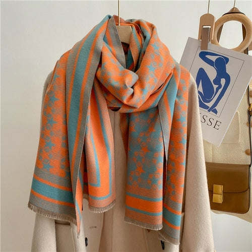 Winter Cashmere Scarf for Women Shawl Luxury Warm Print Thick Blanket