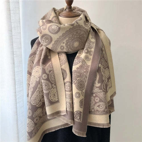 Winter Cashmere Scarf for Women Shawl Luxury Warm Print Thick Blanket