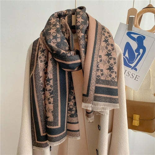 Winter Cashmere Scarf for Women Shawl Luxury Warm Print Thick Blanket