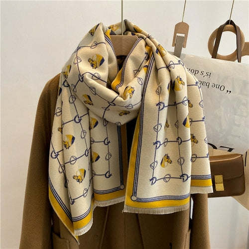 Winter Cashmere Scarf for Women Shawl Luxury Warm Print Thick Blanket