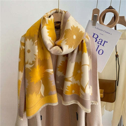 Winter Cashmere Scarf for Women Shawl Luxury Warm Print Thick Blanket