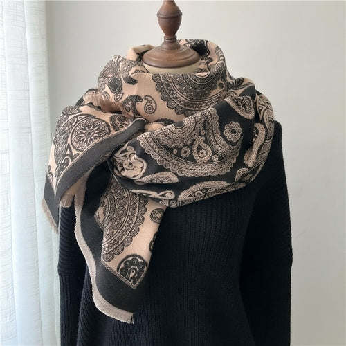 Winter Cashmere Scarf for Women Shawl Luxury Warm Print Thick Blanket