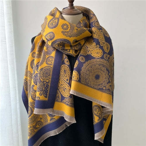 Winter Cashmere Scarf for Women Shawl Luxury Warm Print Thick Blanket