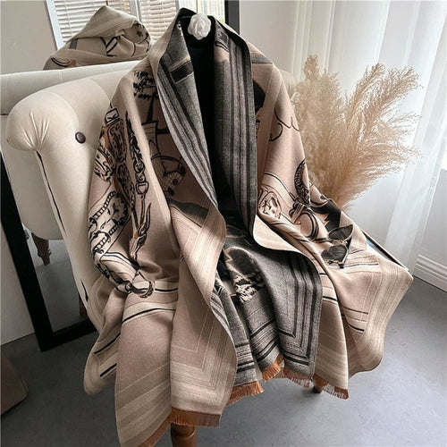 Winter Cashmere Scarf for Women Shawl Luxury Warm Print Thick Blanket