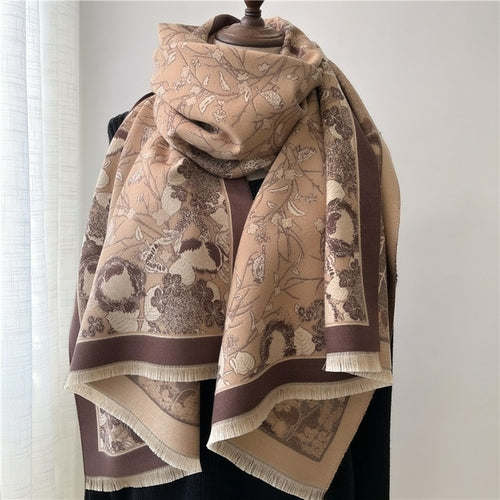 Winter Cashmere Scarf for Women Shawl Luxury Warm Print Thick Blanket