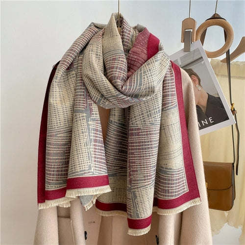 Winter Cashmere Scarf for Women Shawl Luxury Warm Print Thick Blanket