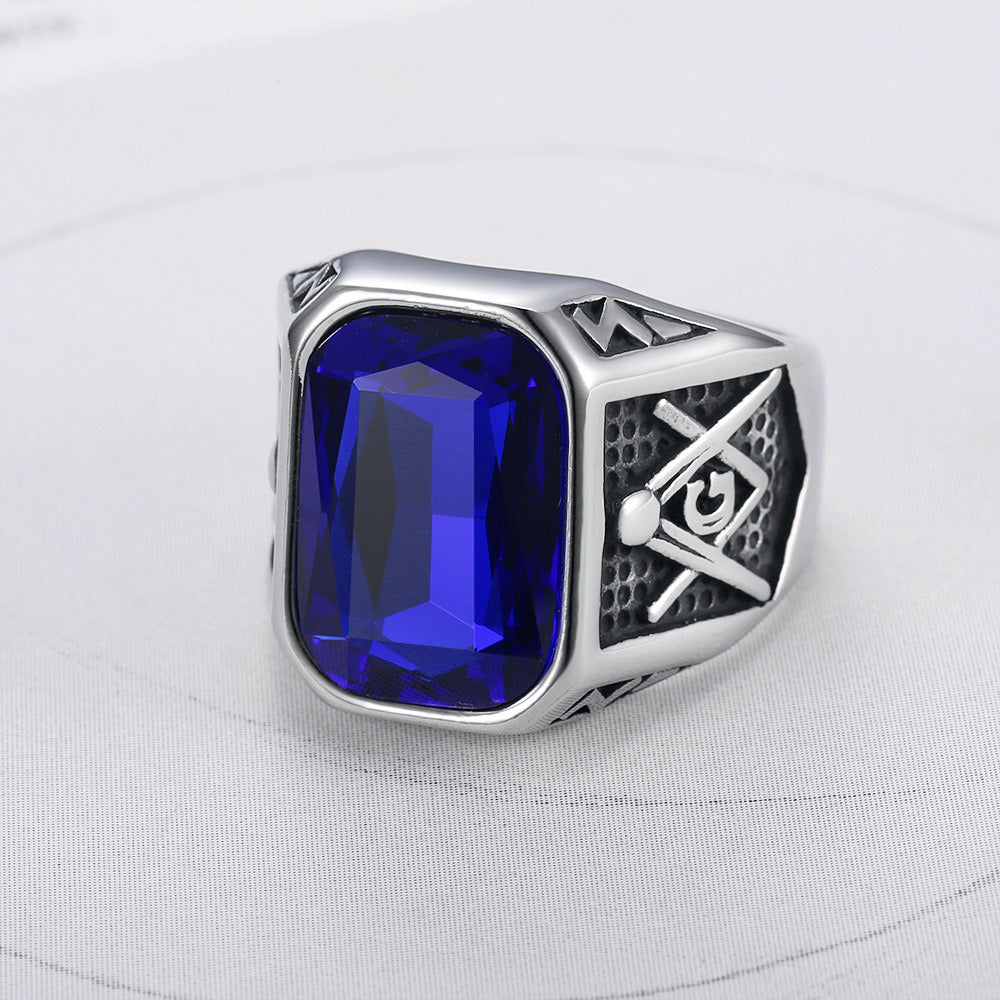 Punk Banquet Creative Square Blue Black Red Stone Ring Men Women Biker Retro Stainless Steel Ring Jewelry Gift