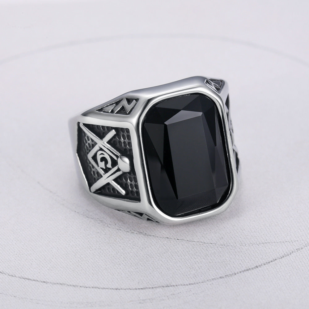 Punk Banquet Creative Square Blue Black Red Stone Ring Men Women Biker Retro Stainless Steel Ring Jewelry Gift