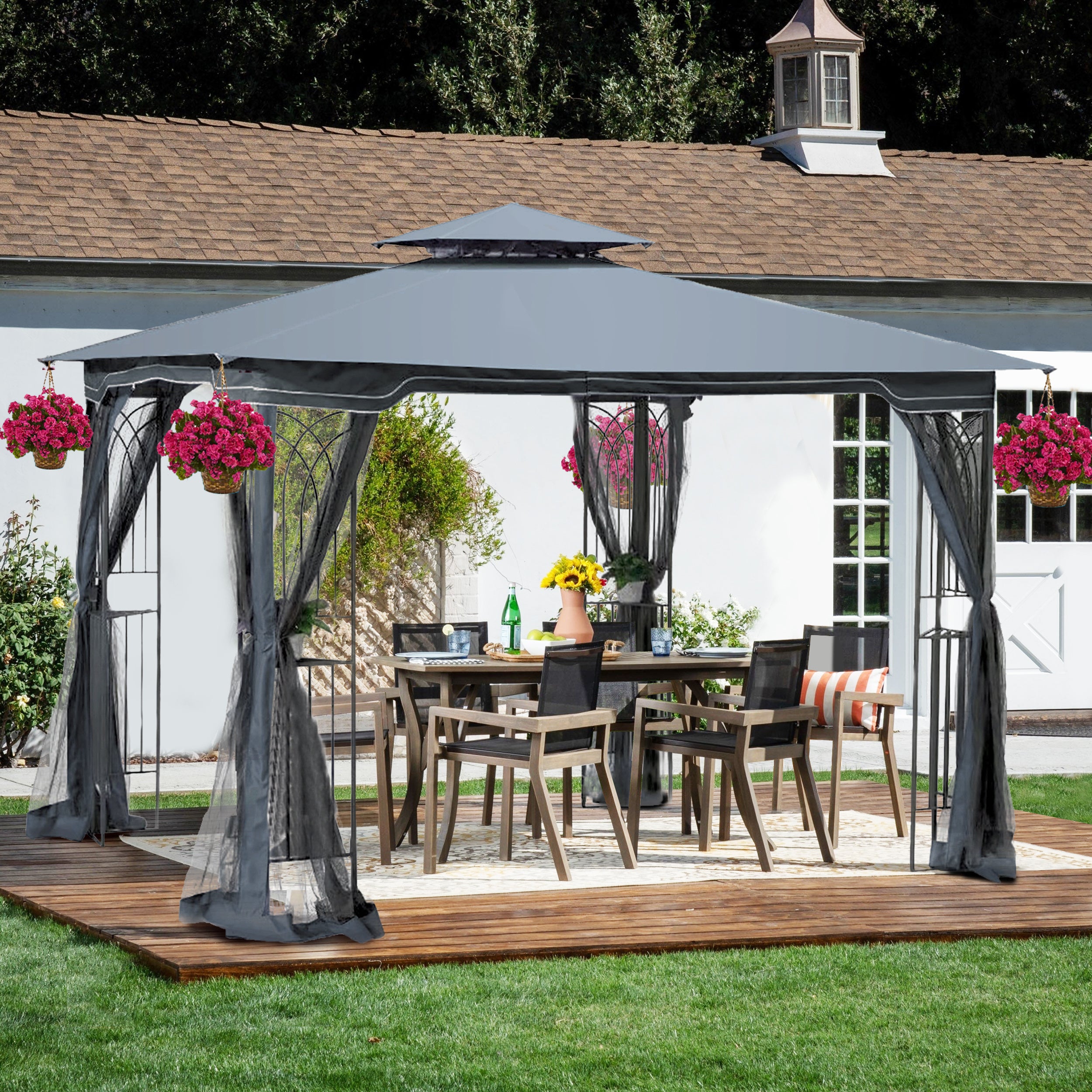 10x10 Outdoor Patio Gazebo Canopy Tent With Ventilated Double Roof And Mosquito net(Detachable Mesh Screen On All Sides); Suitable for Lawn;  Garden;  Backyard and Deck