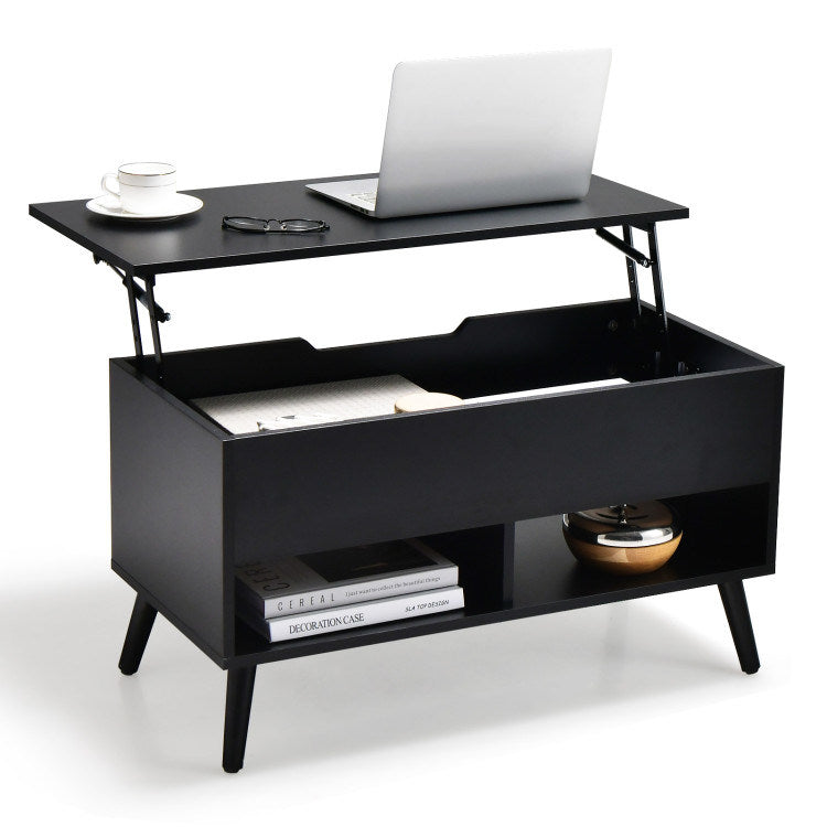 31.5 Inch Lift-Top Coffee Table with Hidden Storage and 2 Open Shelves