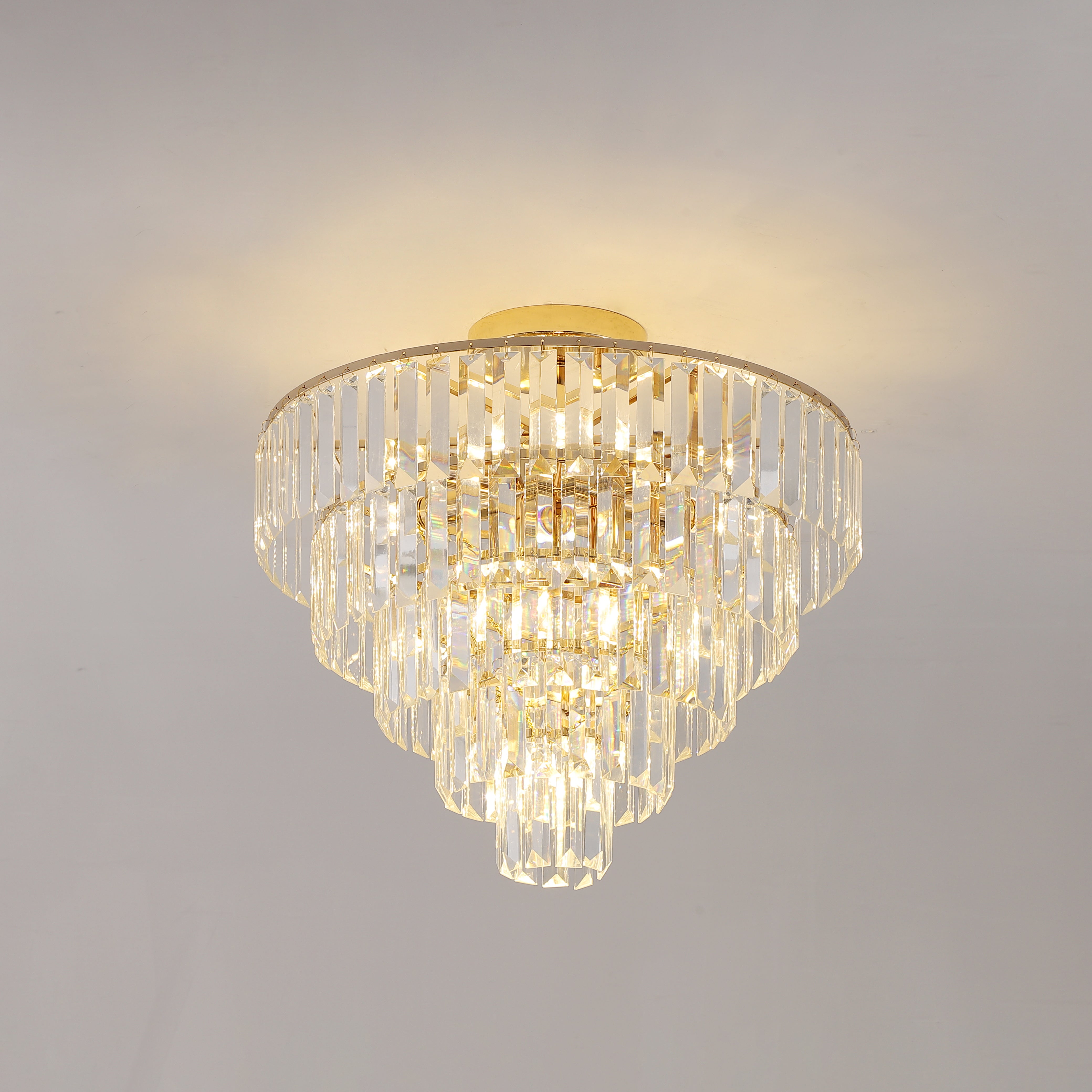 Gold Crystal Chandeliers,5-Tier Round Semi Flush Mount Chandelier Light Fixture,Large Contemporary Luxury Ceiling Lighting for Living Room Dining Room Bedroom Hallway