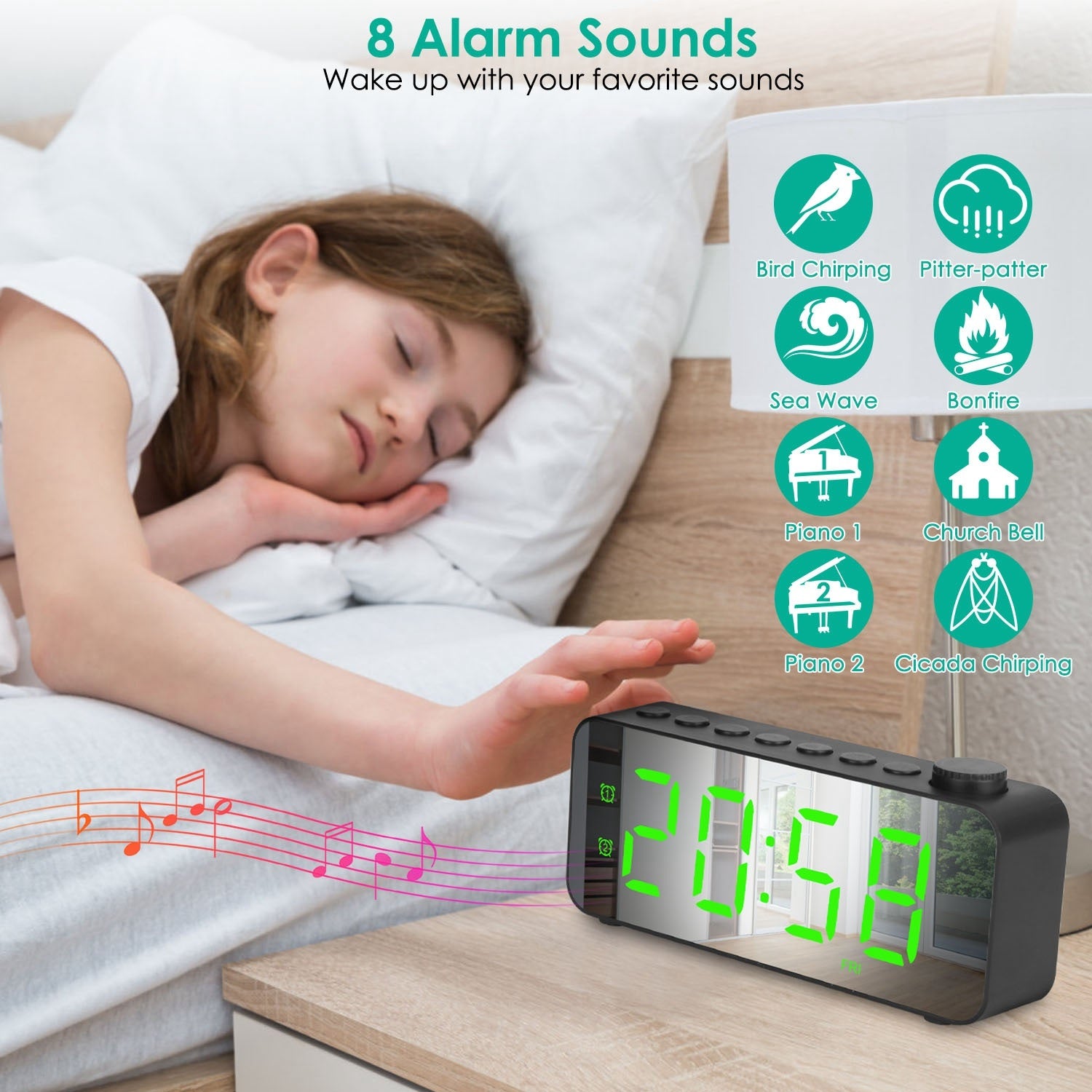 RGB Color LED Digital Alarm Clock Electric Alarm Clock with 8 Alarm Sounds 8 Font Colors 16 Adjustable Volumes 5 Dimmer Modes 12 24Hr Format Sleep Tim