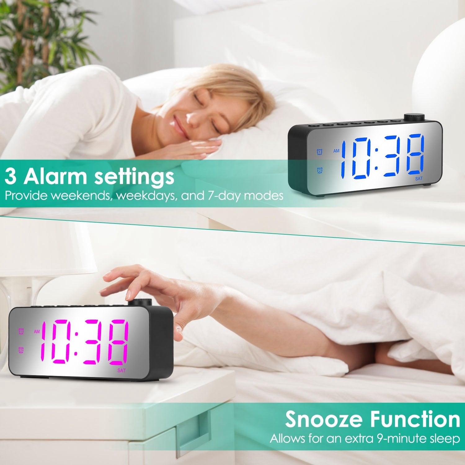 RGB Color LED Digital Alarm Clock Electric Alarm Clock with 8 Alarm Sounds 8 Font Colors 16 Adjustable Volumes 5 Dimmer Modes 12 24Hr Format Sleep Tim