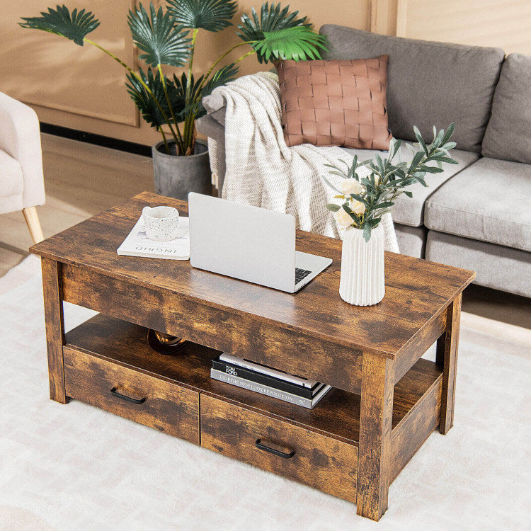 Lift Top Coffee Table with 2 Storage Drawers and Hidden Compartment