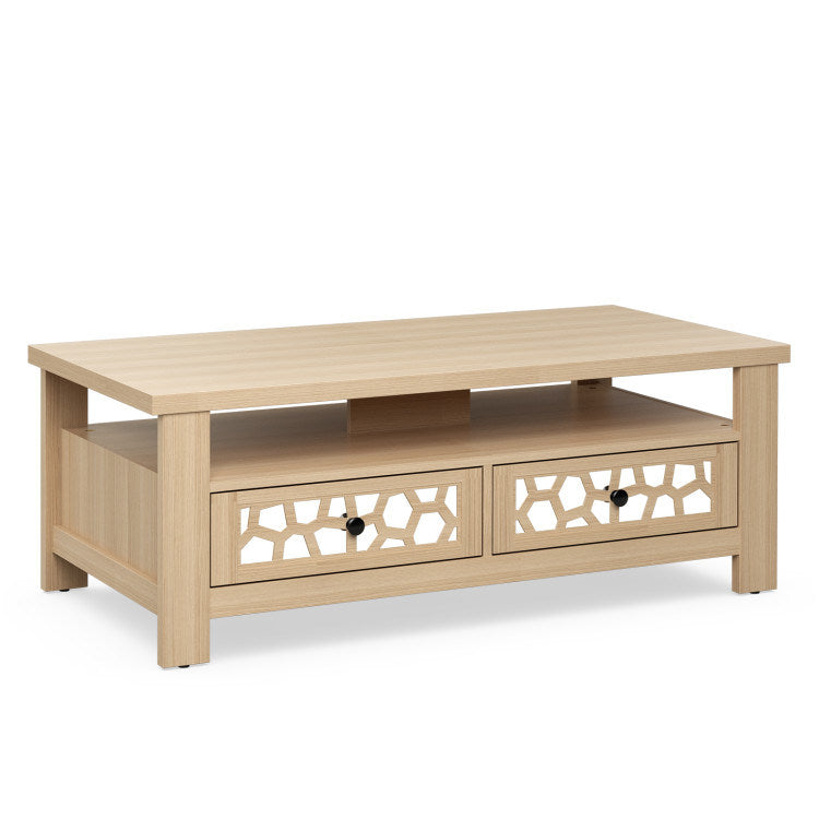 3-tier Coffee Table with 2 Drawers and 5 Support Legs