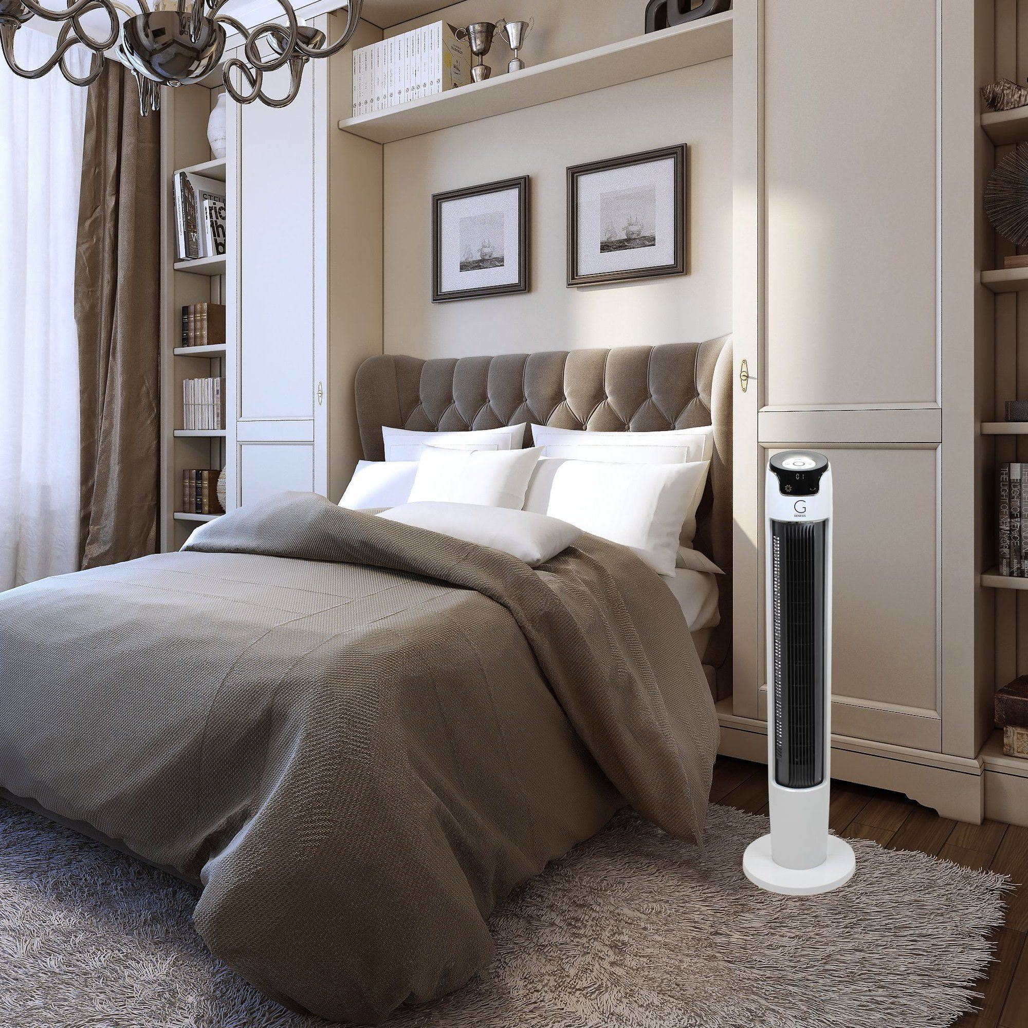 43" Swing Digital Tower Fan with Remote and Max Cool Technology, White