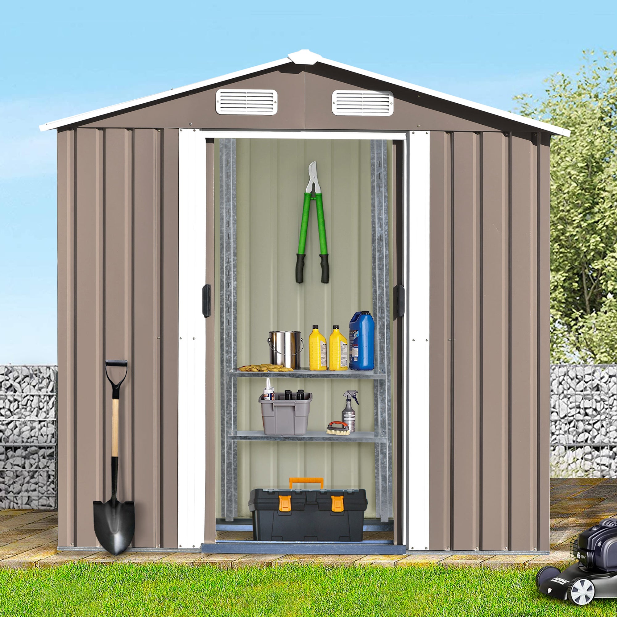 Patio 6ft x4ft Bike Shed Garden Shed, Metal Storage Shed with Adjustable Shelf and Lockable Door, Tool Cabinet with Vents and Foundation for Backyard, Lawn, Garden