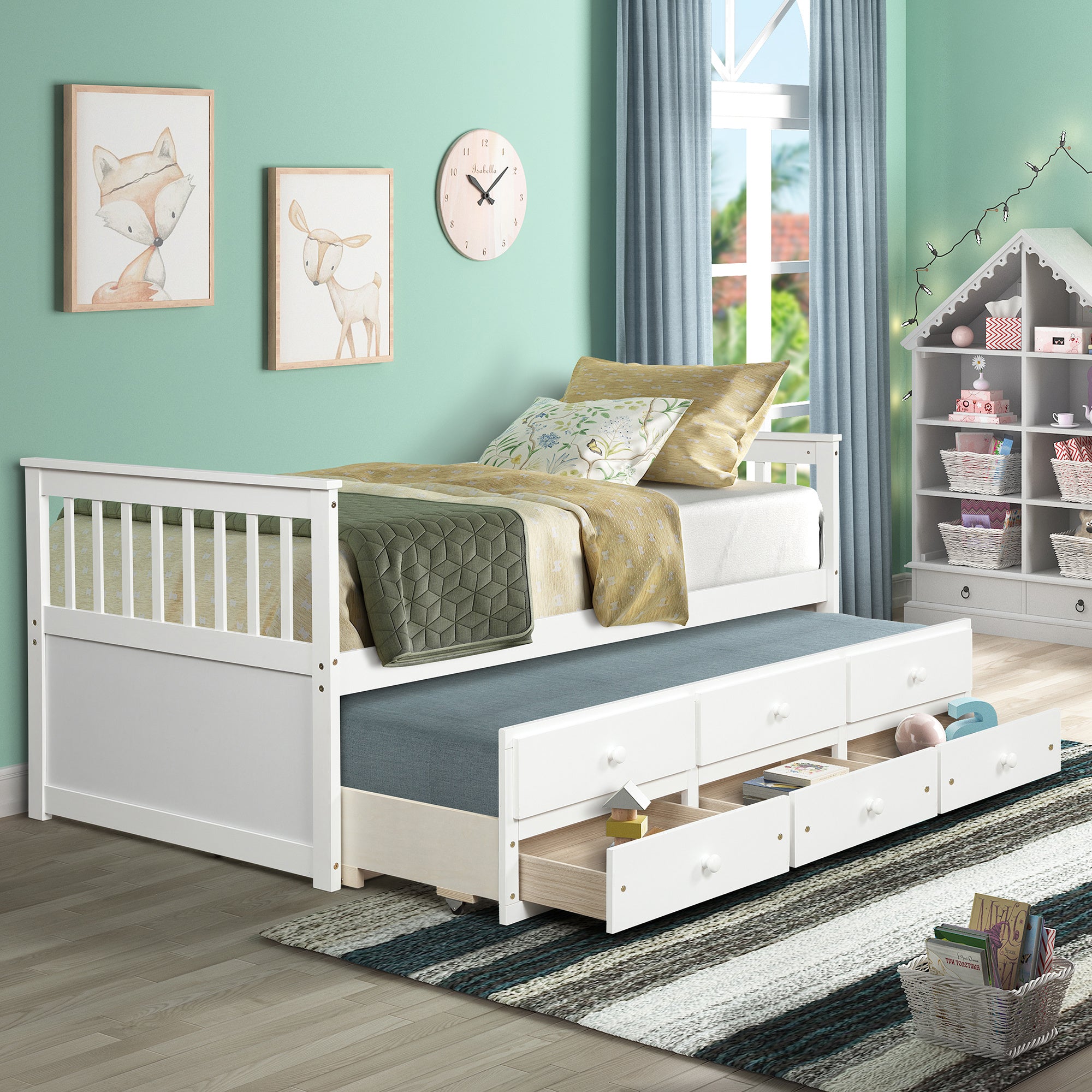 Captain's Bed Twin Daybed with Trundle Bed and Storage Drawers, Beds for chlidren