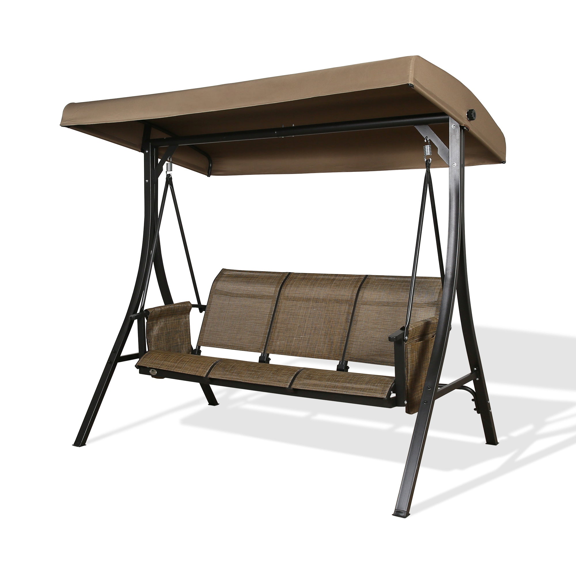 3-Seater Outdoor Porch Swing Patio Hammock Swing Glider Bench with Adjustable Canopy