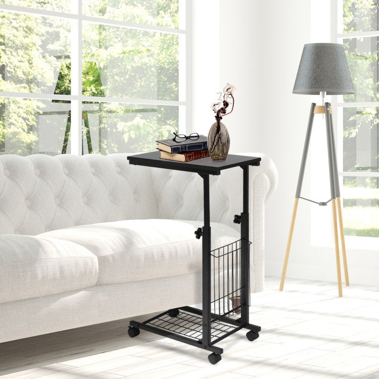 Rolling Height Adjustable Sofa End Side Table