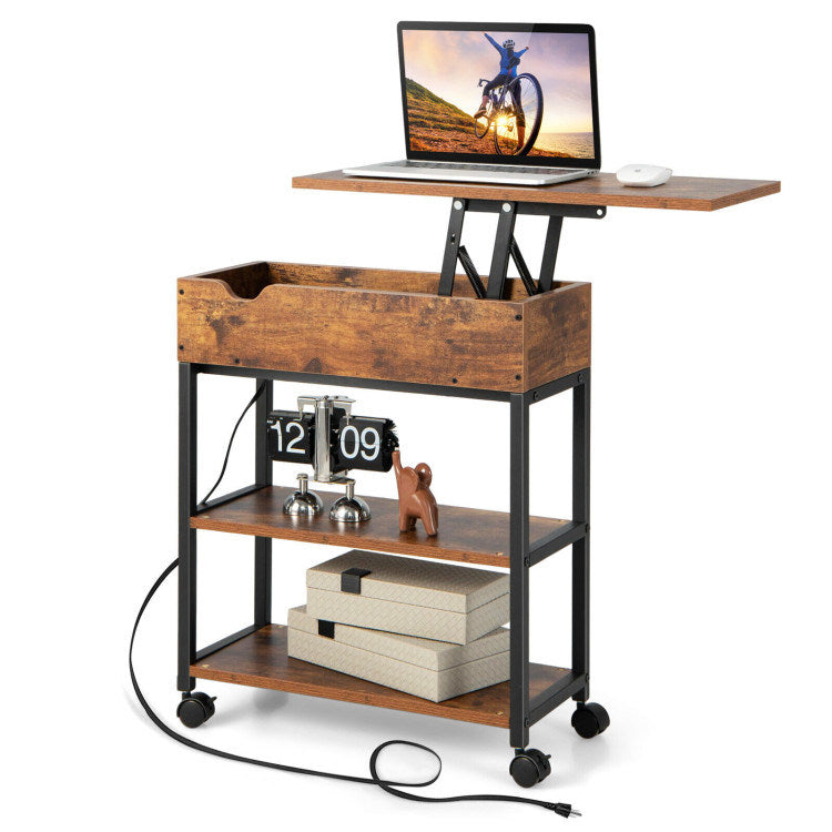 Lift Top End Table with Charging Station and Universal Wheels