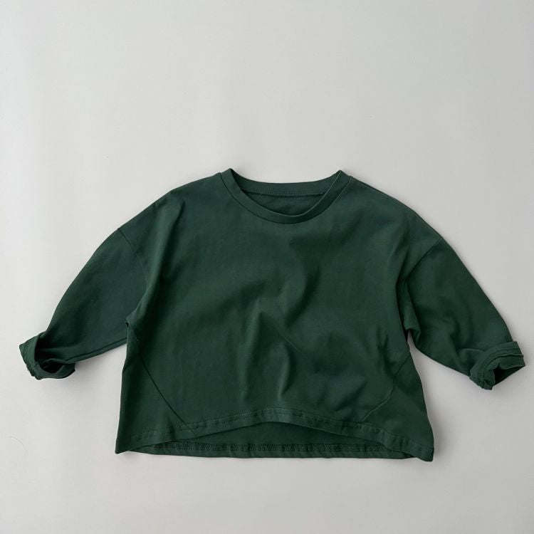 Baby Solid Color Crewneck Long Sleeve Soft Cotton Basic Shirt