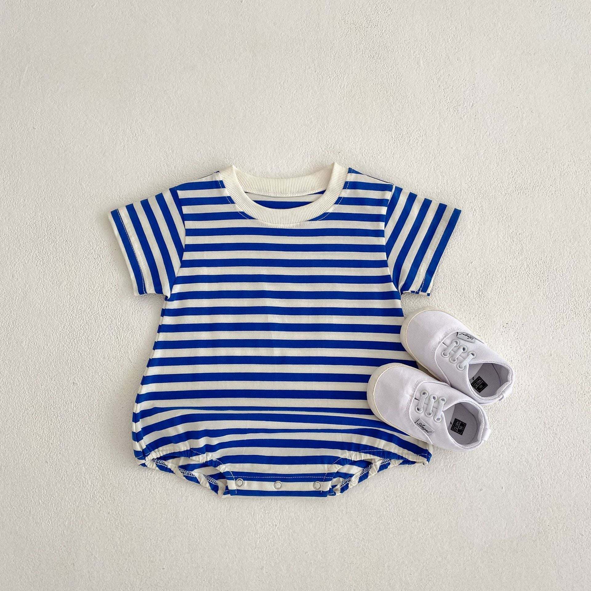 Baby Girl Striped Pattern Short Sleeve Crewneck Summer Onesies
